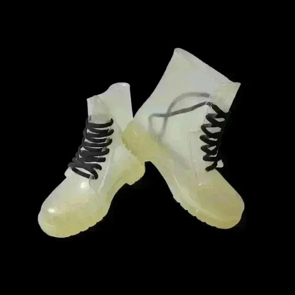 Women's Transparent Thick Sole Waterproof Ankle Rain Work Mud Boots Lace Up 7.5 - Picture 2 of 9